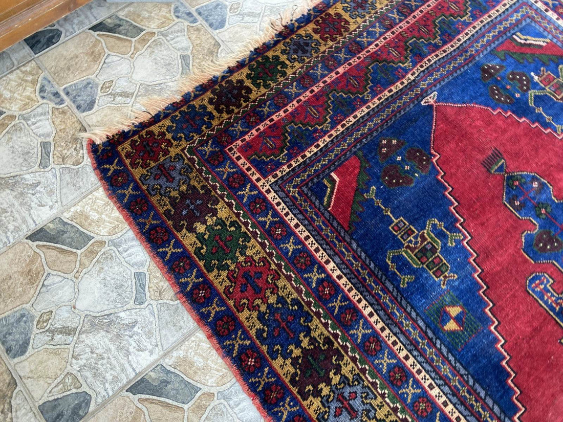 Vintage Rug | Wool Area Antique Farmhouse Anatolian Handmade Turkish Rug 5x9ft