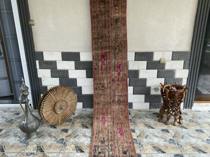 Vintage Persian Patchwork Runner Rug – 1.6ft x 11 ft Handwoven Long Narrow Rug