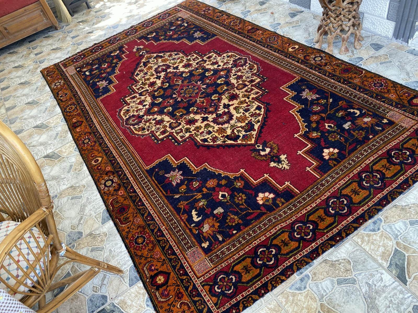 Handmade Turkish Vintage Rug 6x10 1970s Tribal Wool Farmhouse Antique Large Area