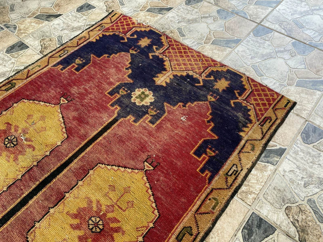 Vintage Turkish Rug | 3.5 x 5.8 ft Hand-Knotted Wool Geometric Anatolian Tribal