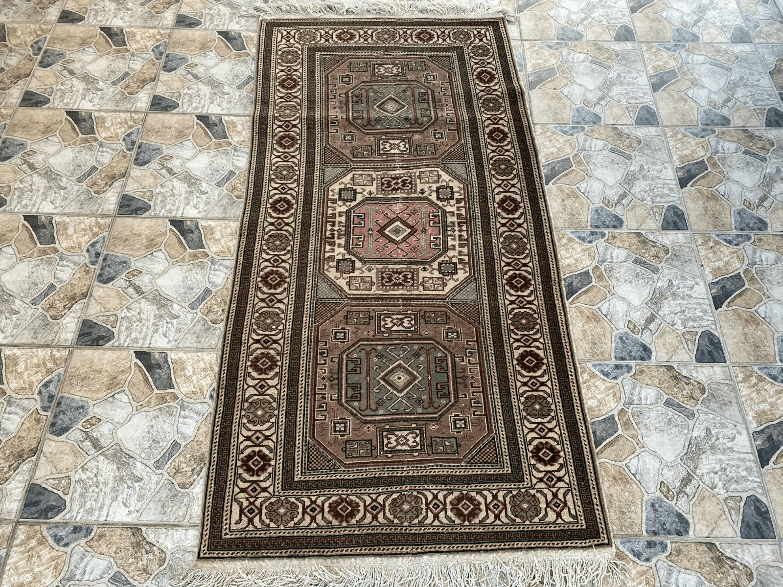 Geometric Turkish Vintage Rug, Vintage Anatolian Kazakh Motif Village Rug 3x6 ft