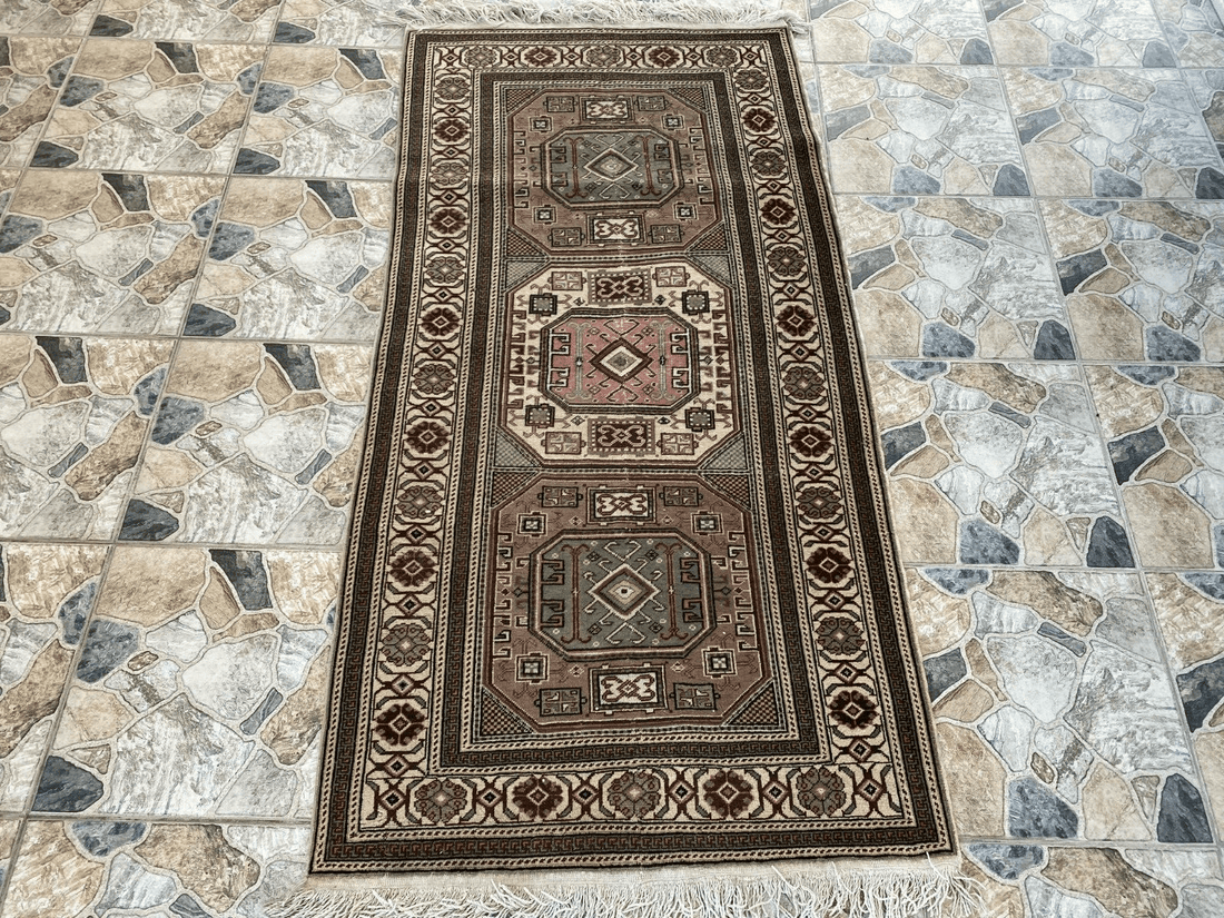 Geometric Turkish Vintage Rug, Vintage Anatolian Kazakh Motif Village Rug 3x6 ft