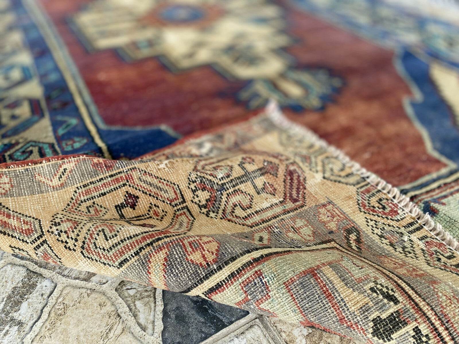 Pre 1950's Vintage Turkish Rug | Antique Tribal Handmade Wool Carpet 3.9x7.1 ft