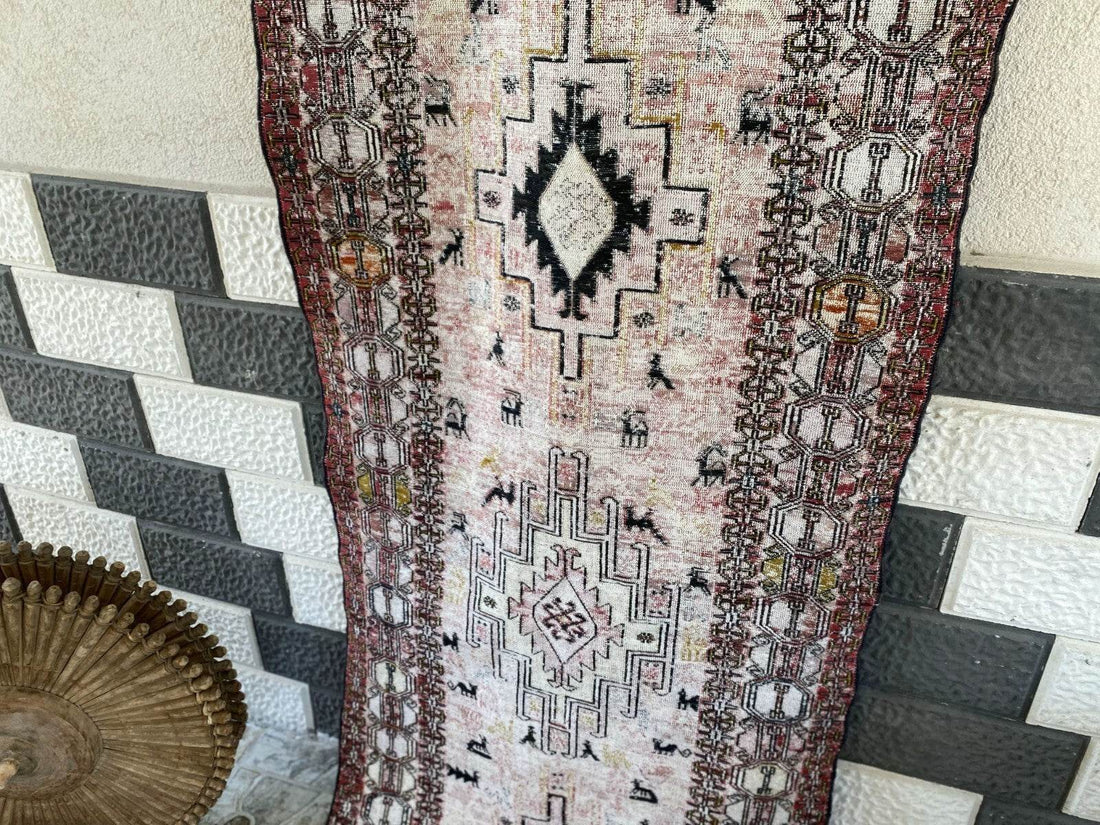 Vintage Persian Rug - 2.4x8.9 Brown Soumak Handmade Wool Antique Tribal Area Rug