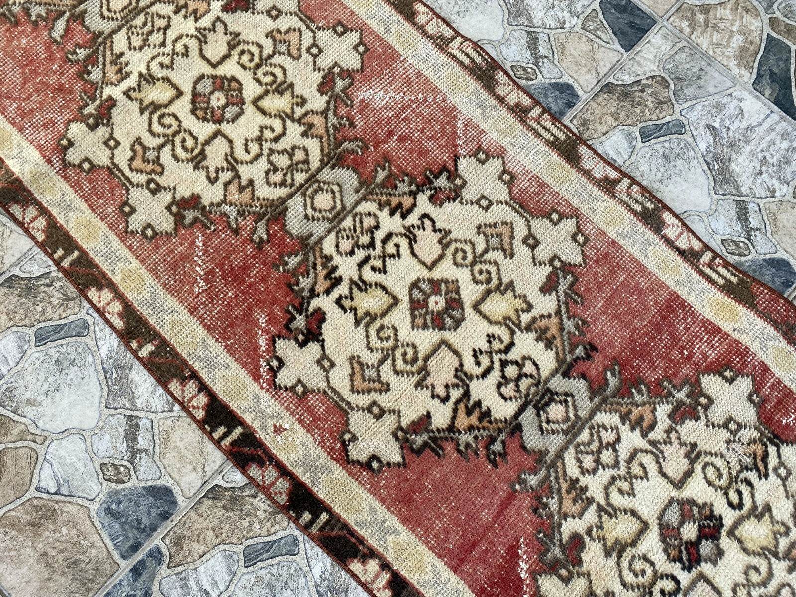 Vintage Rug | Antique Wool Farmhouse Anatolian Runner Handmade Turkish 2.4x8.9ft