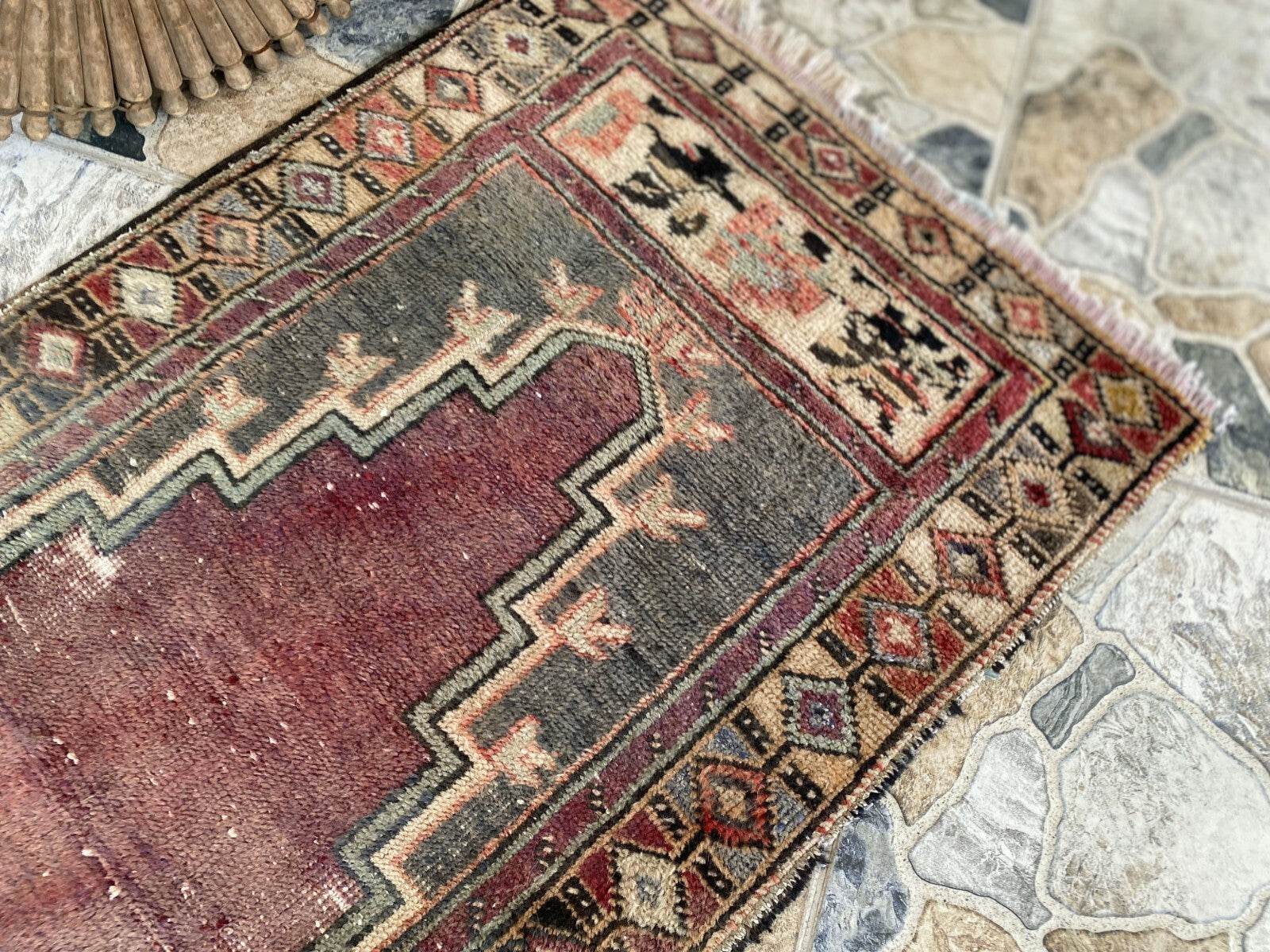 Handmade Turkish Vintage Rug | 1980s Tribal Wool Farmhouse Antique Small Carpet