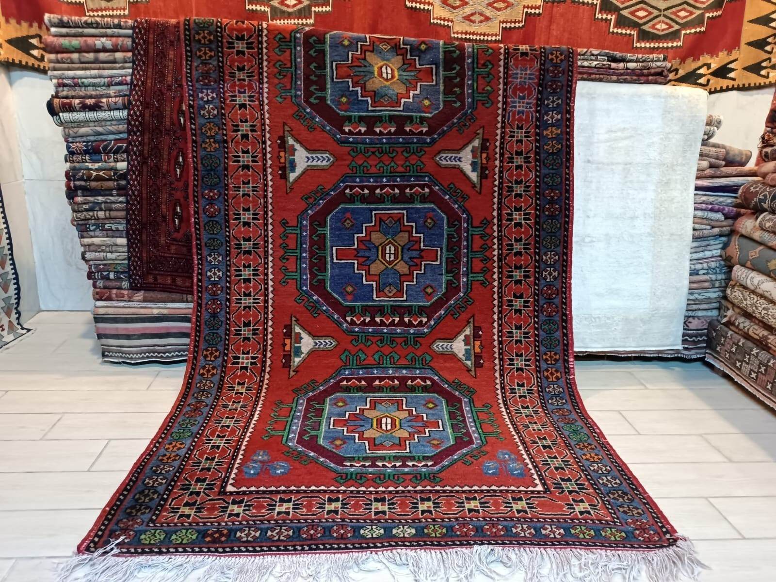 Vintage Caucasian Rug | 4.43 x 7.74 ft | Tribal Handmade Wool Farmhouse Carpet