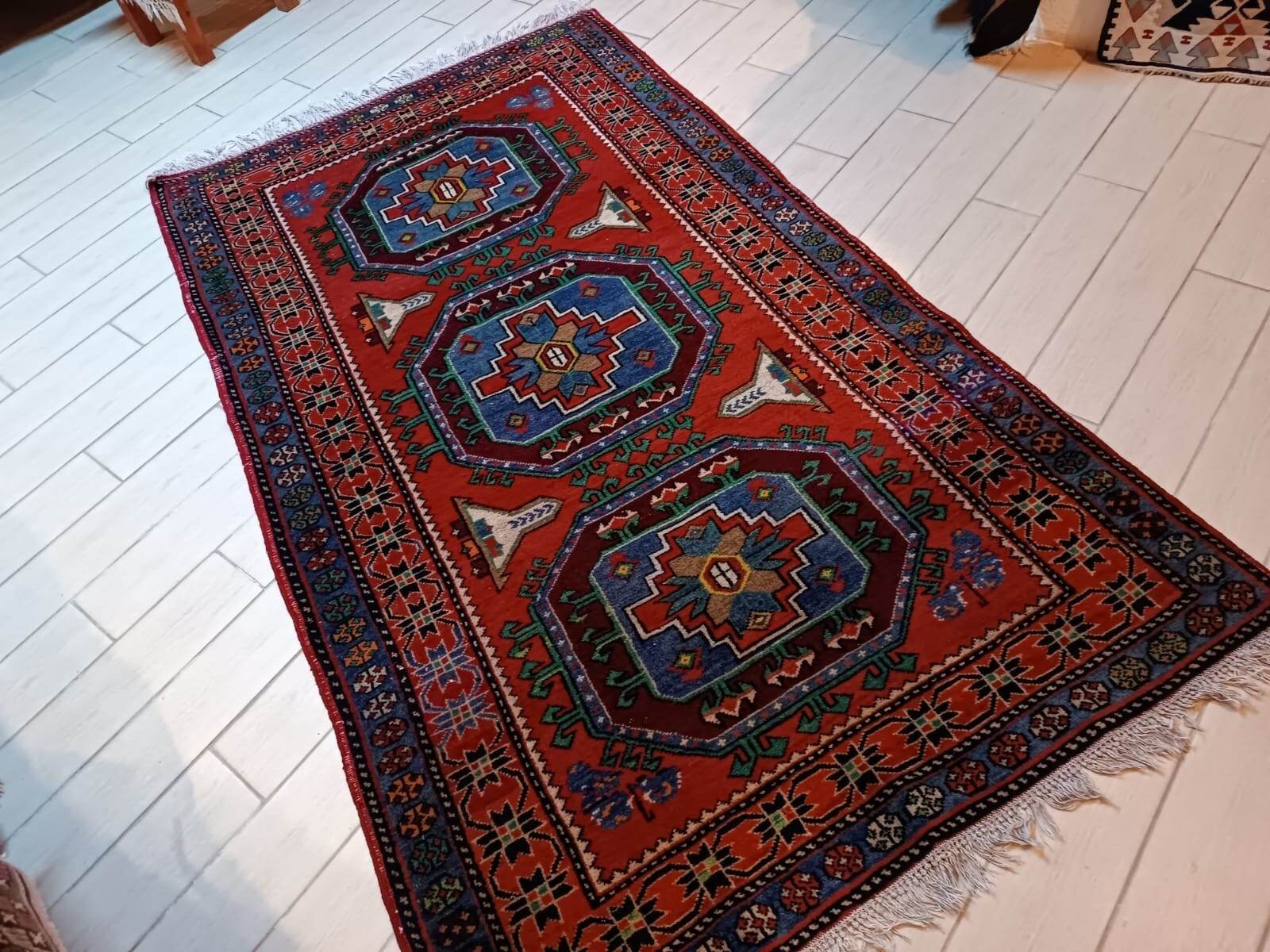 Vintage Caucasian Rug | 4.43 x 7.74 ft | Tribal Handmade Wool Farmhouse Carpet