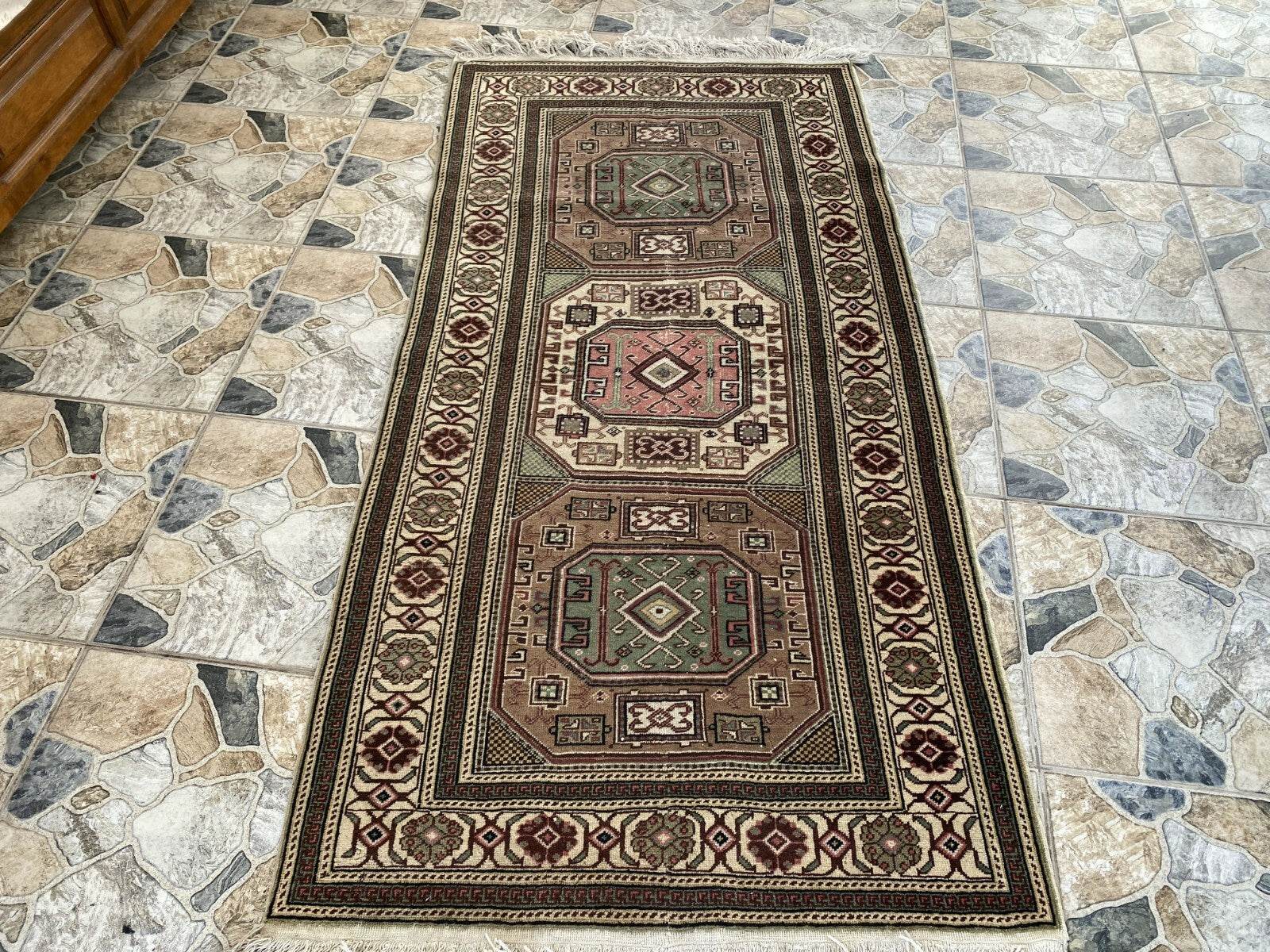 Geometric Turkish Vintage Rug, Vintage Anatolian Kazakh Motif Village Rug 3x6 ft