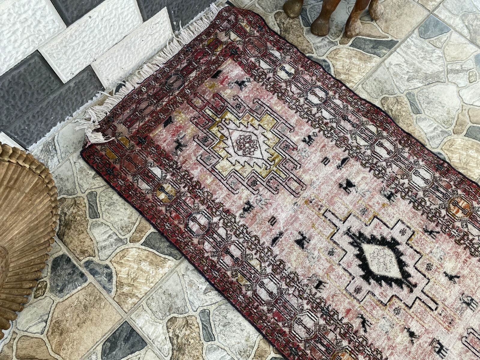 Vintage Persian Rug - 2.4x8.9 Brown Soumak Handmade Wool Antique Tribal Area Rug