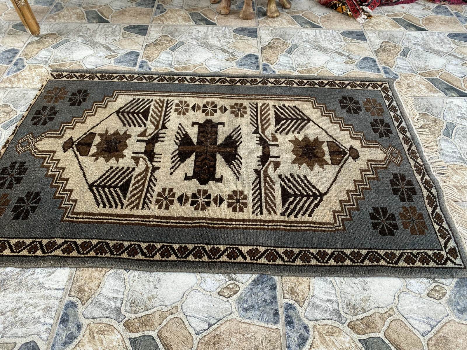 Vintage Turkish Rug | 2.5 x 3.9 ft Hand-Knotted Wool Rustic Distressed Anatolian