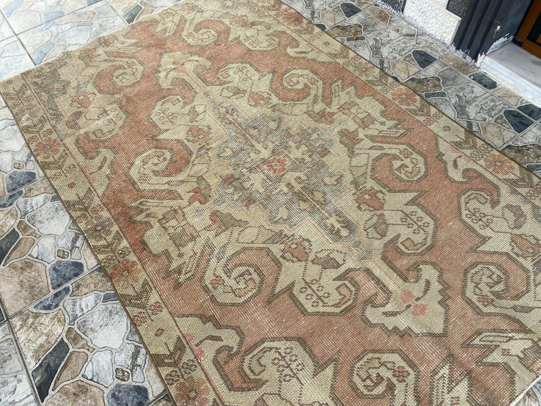 Vintage Rug | Antique Wool Farmhouse Anatolian Area Handmade Turkish 4.3x6.8ft
