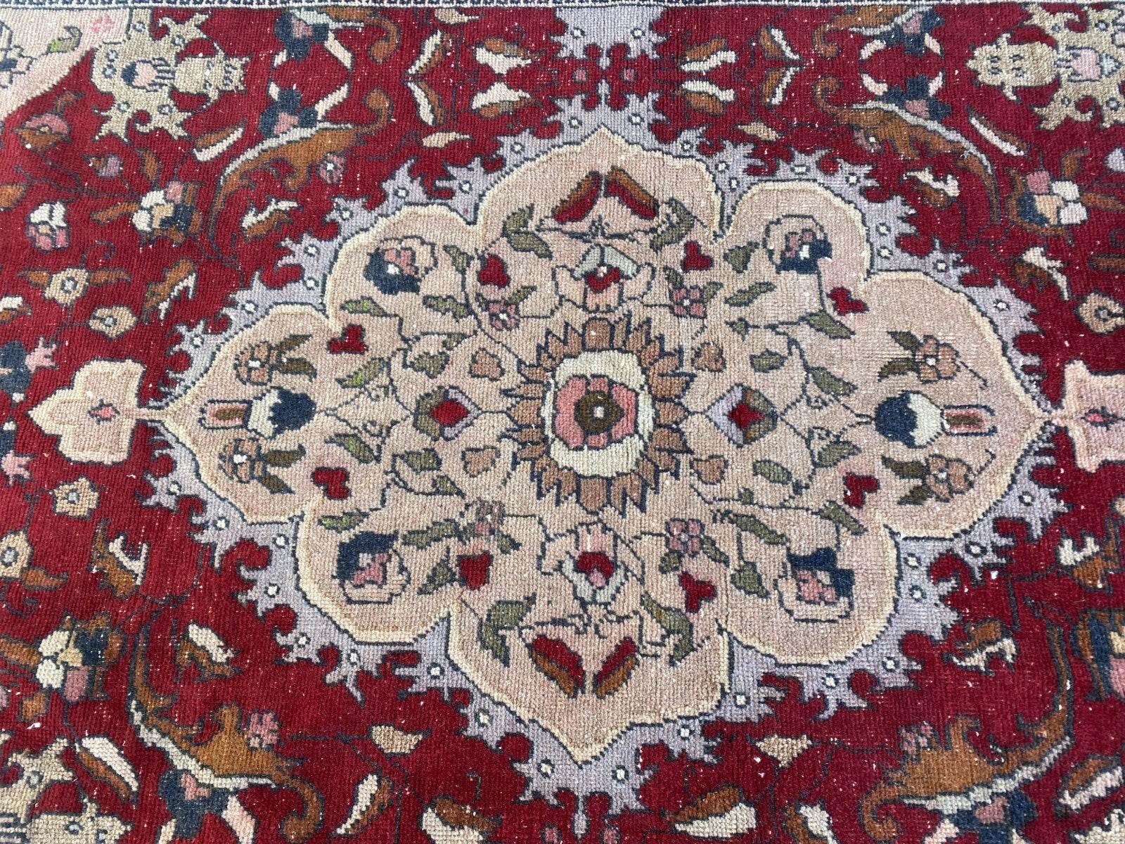 Vintage Turkish Wool Rug, Antique Red Hand-Knotted Oushak Anatolian 1970s 4x6