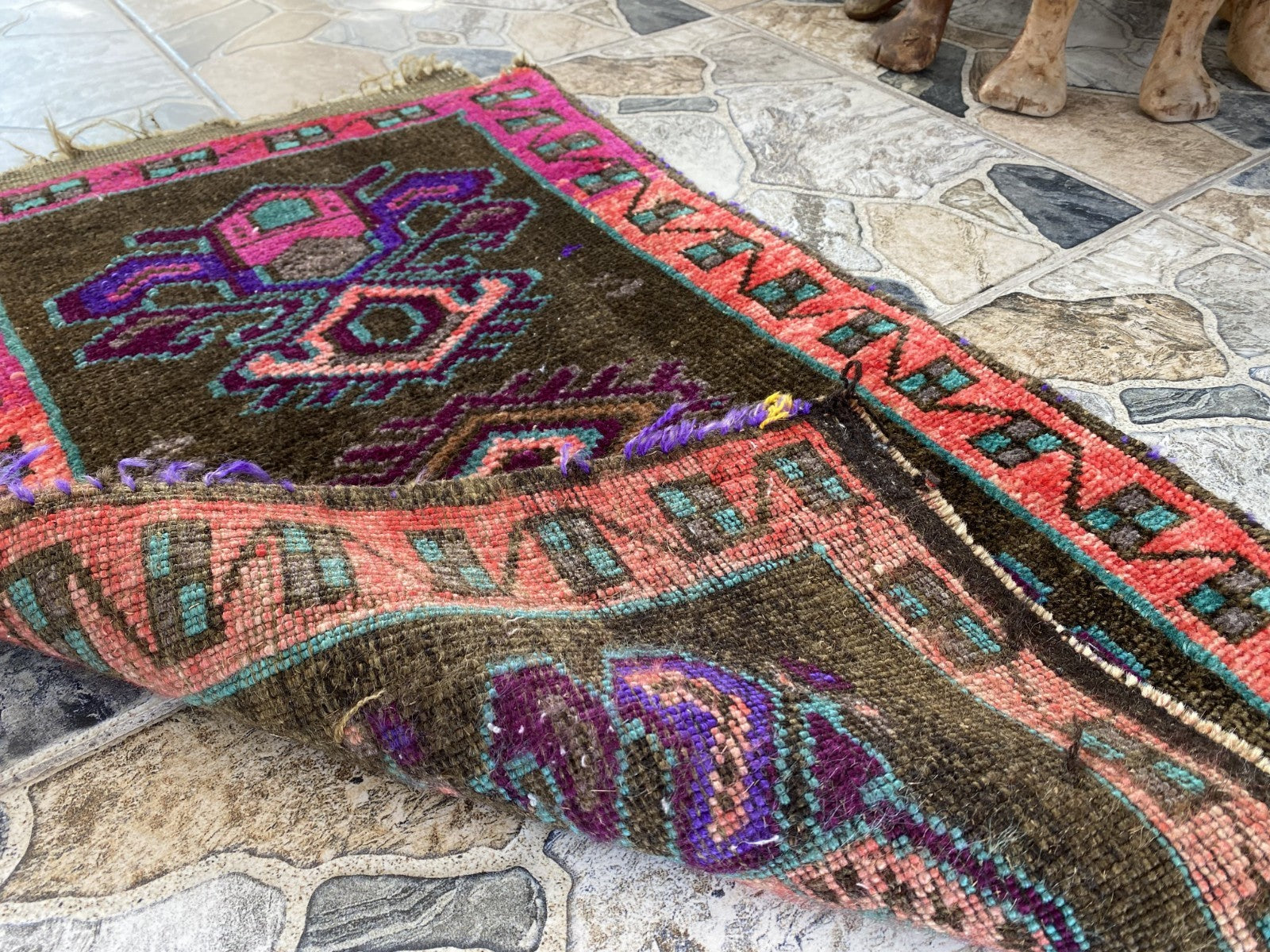 Turkish Vintage Small Rug Tribal Handmade Anatolian Kurdish Maroon 1970s 1.8x2.7