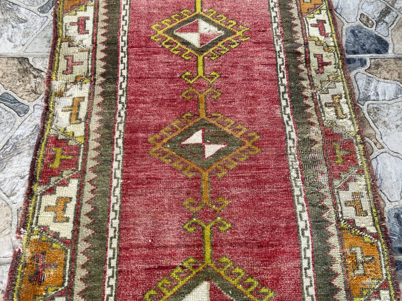 Vintage Anatolian Rug Hand-Knotted Wool Small Farmhouse Tribal Medallion 2x4 ft