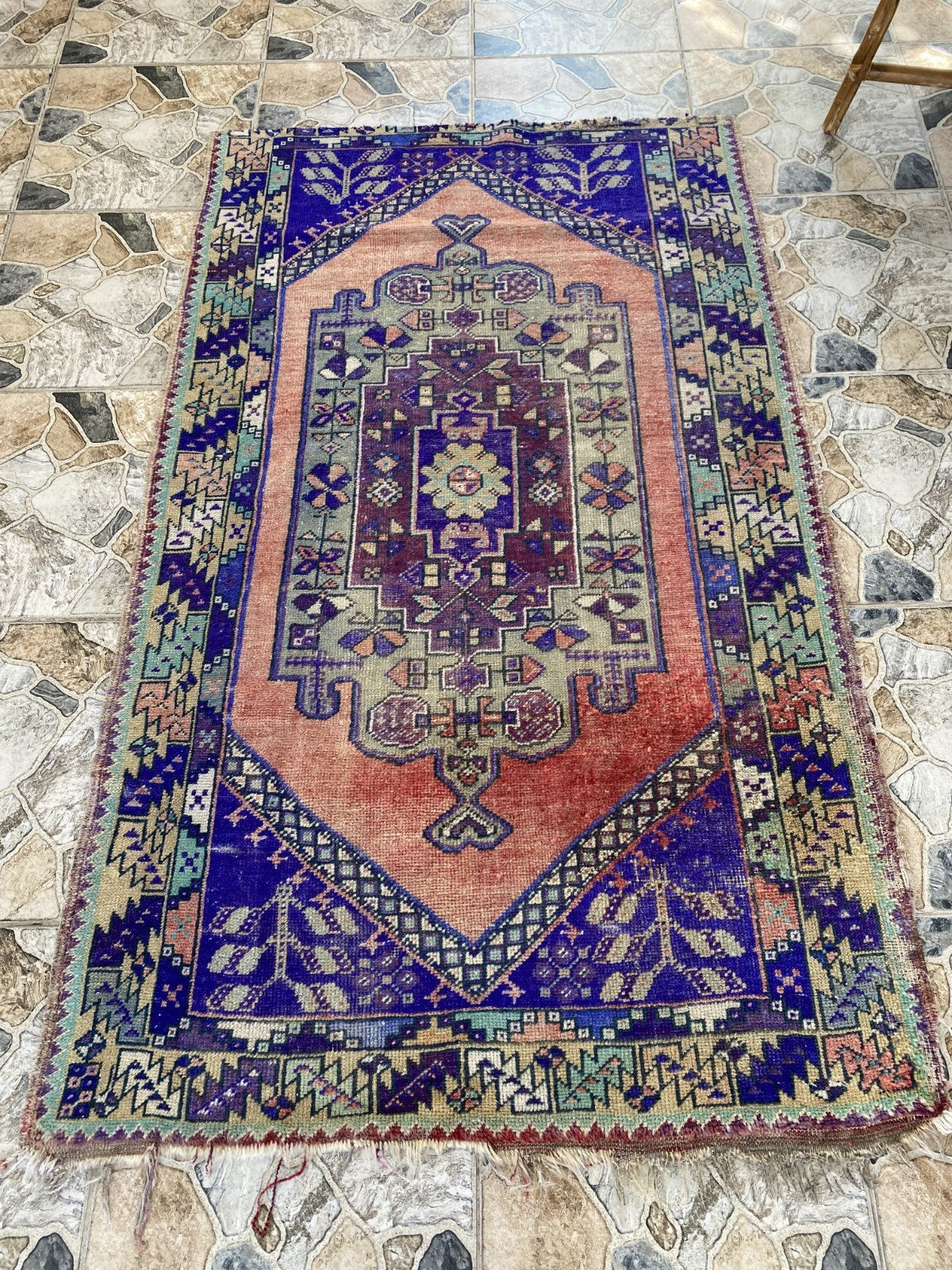 3.5 x 6 ft Vintage Turkish Rug | Hand-Knotted Wool Distressed Antique Area Rug