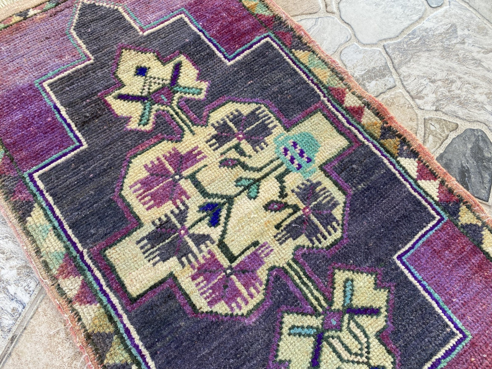 Handmade Turkish Vintage Rug | 1960s Tribal Wool Farmhouse Antique Small Carpet