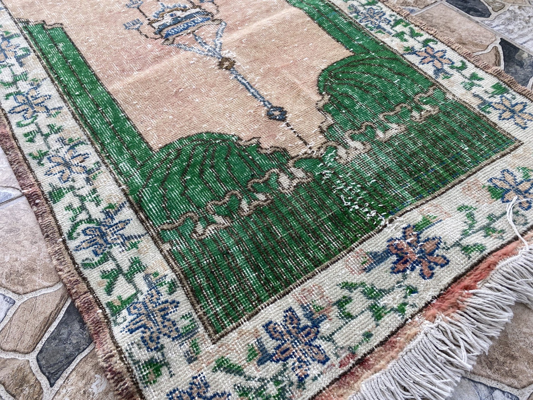 Vintage Anatolian Rug Hand-Knotted Wool Tribal Carpet Geometric Turkish 2.8x4.3