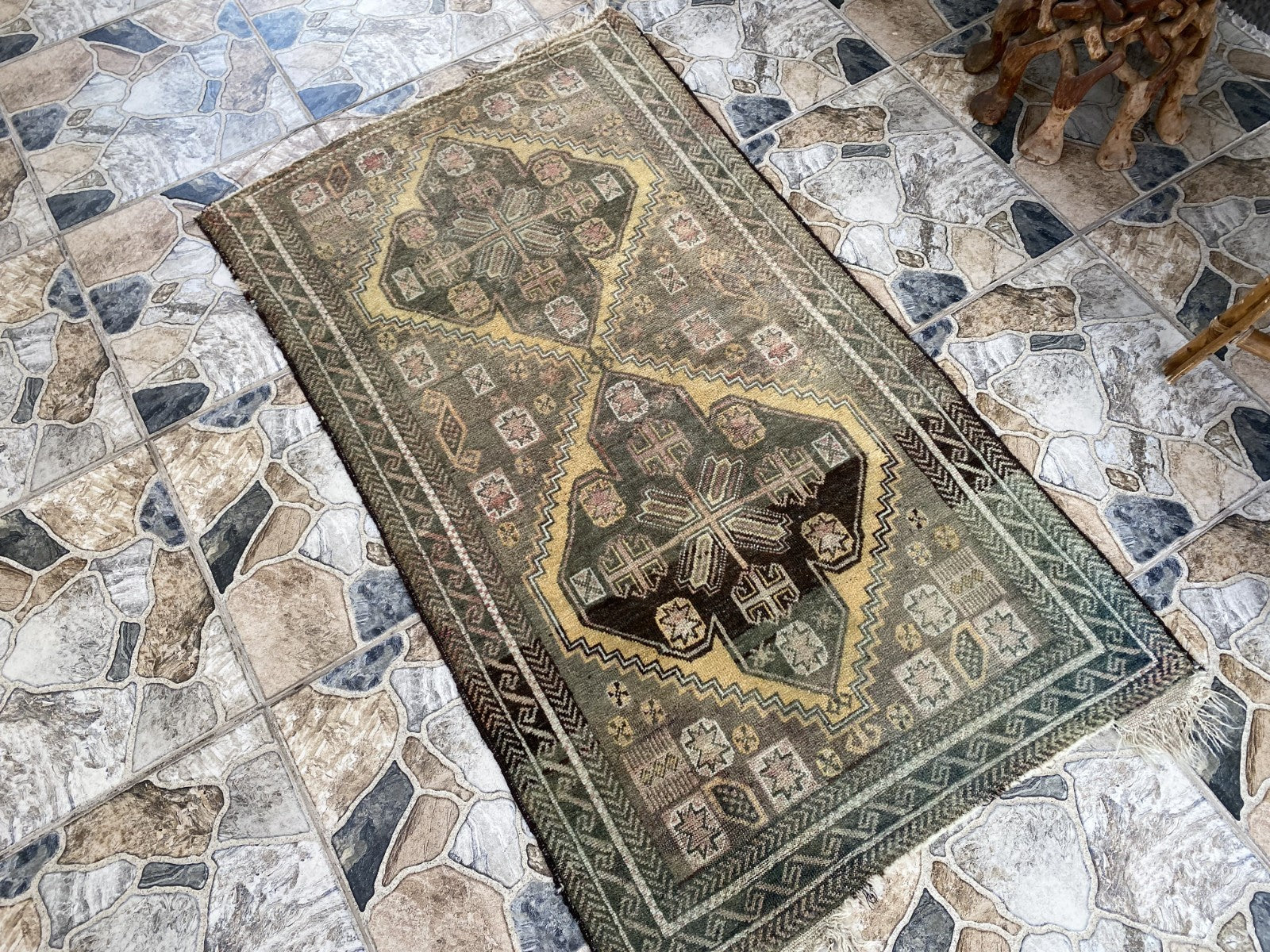 Vintage Persian Beluch Rug, Small Tribal Wool Handmade Oriental Carpet 2.6x4.5ft