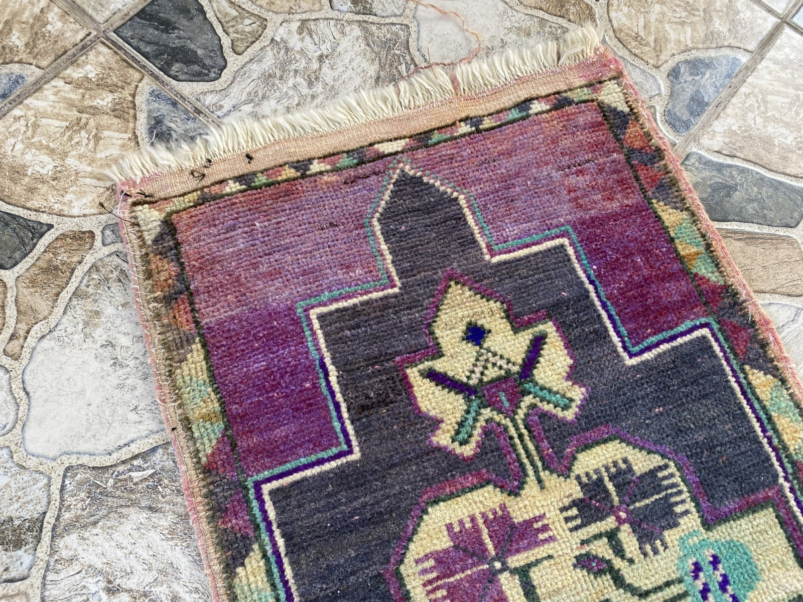 Handmade Turkish Vintage Rug | 1960s Tribal Wool Farmhouse Antique Small Carpet