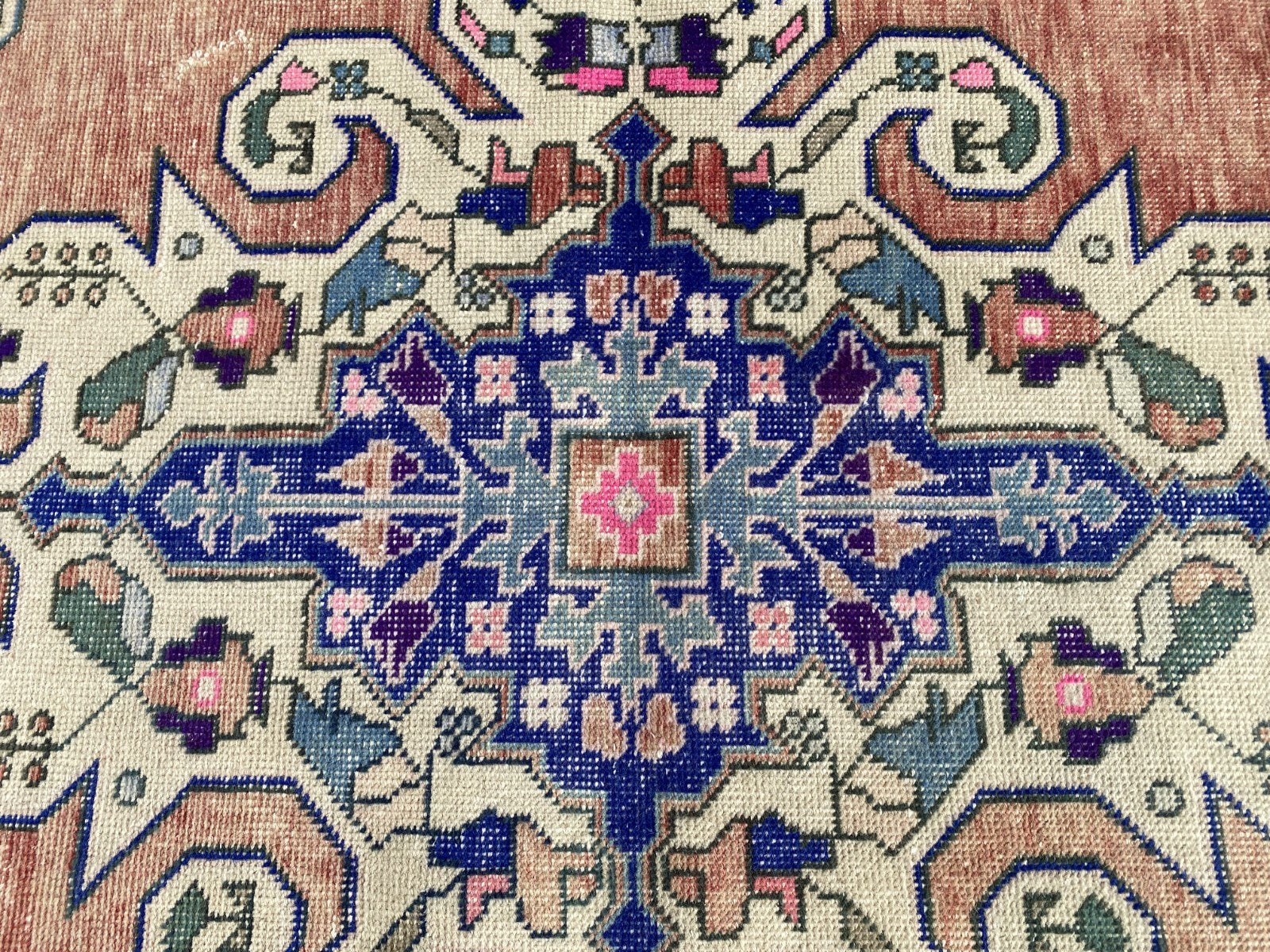 3x7 ft Vintage Turkish Area Rug Red Blue Oriental Anatolian Medallion Floral Rug