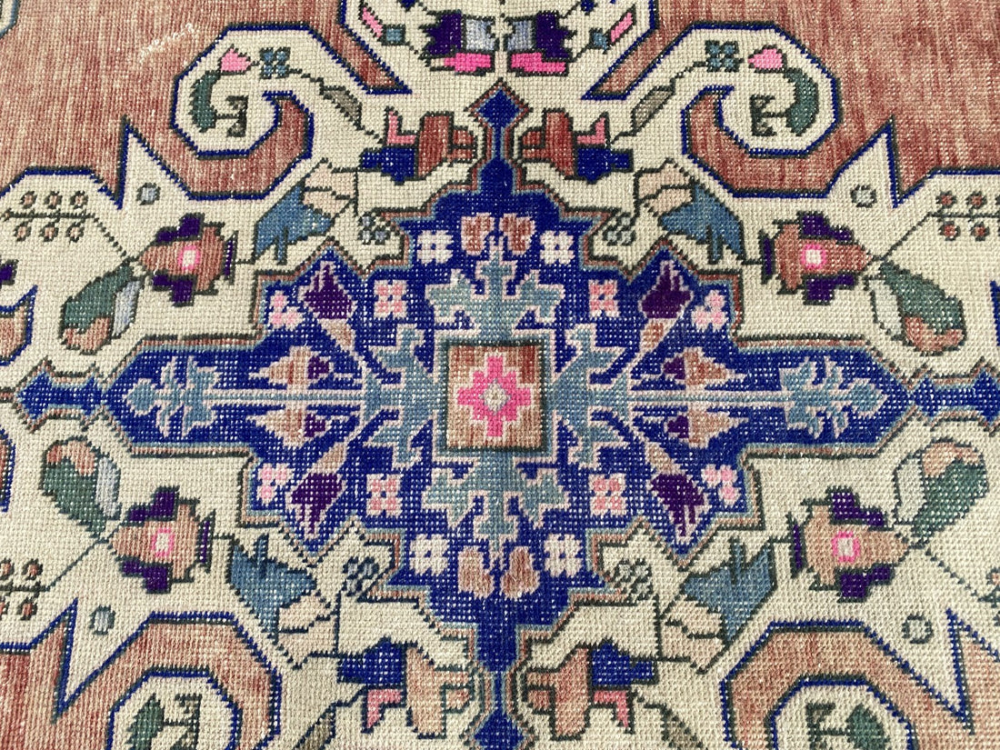 3x7 ft Vintage Turkish Area Rug Red Blue Oriental Anatolian Medallion Floral Rug