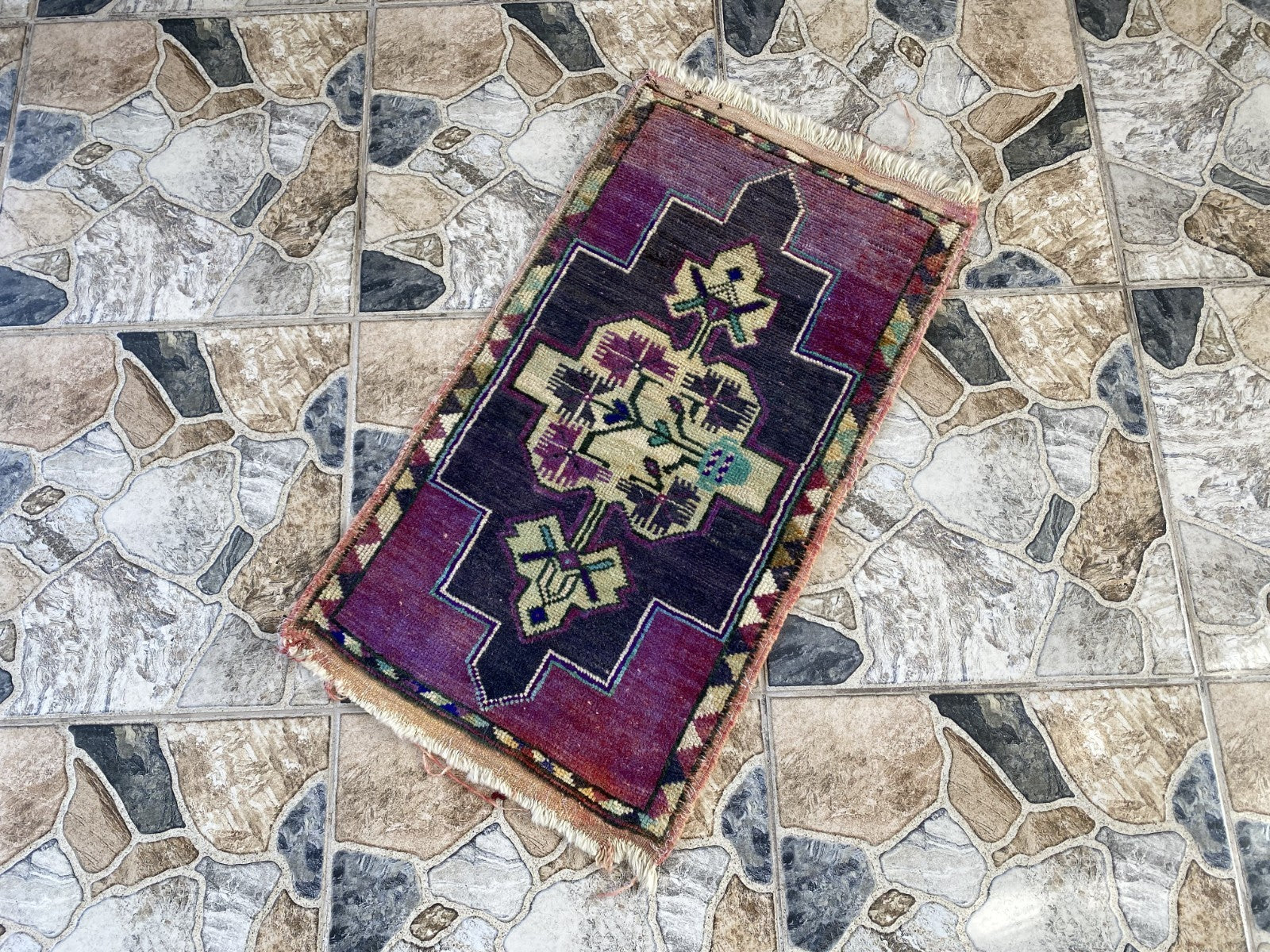 Handmade Turkish Vintage Rug | 1960s Tribal Wool Farmhouse Antique Small Carpet