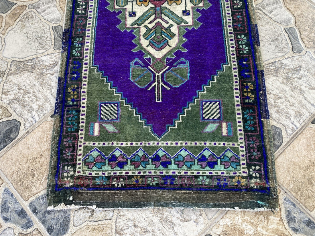 Handmade Vintage Anatolian Rug 1.7x3.3 Tribal Wool Turkish Small Purple Carpet
