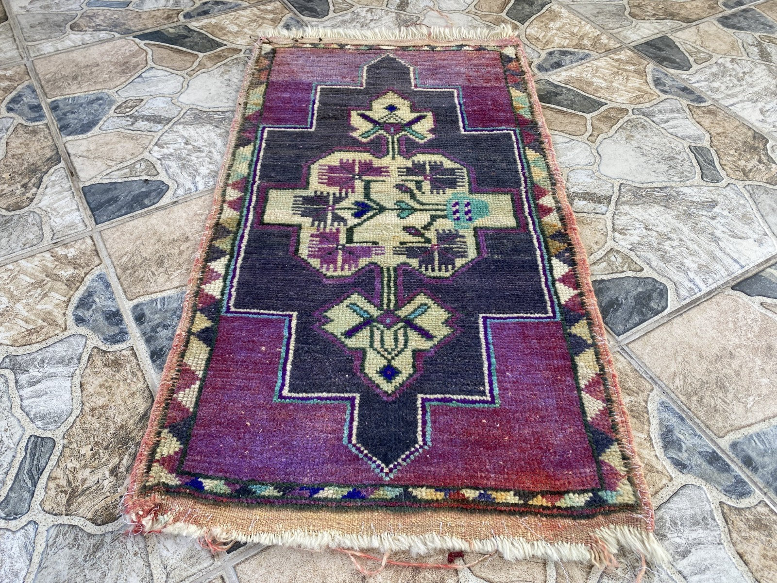 Handmade Turkish Vintage Rug | 1960s Tribal Wool Farmhouse Antique Small Carpet