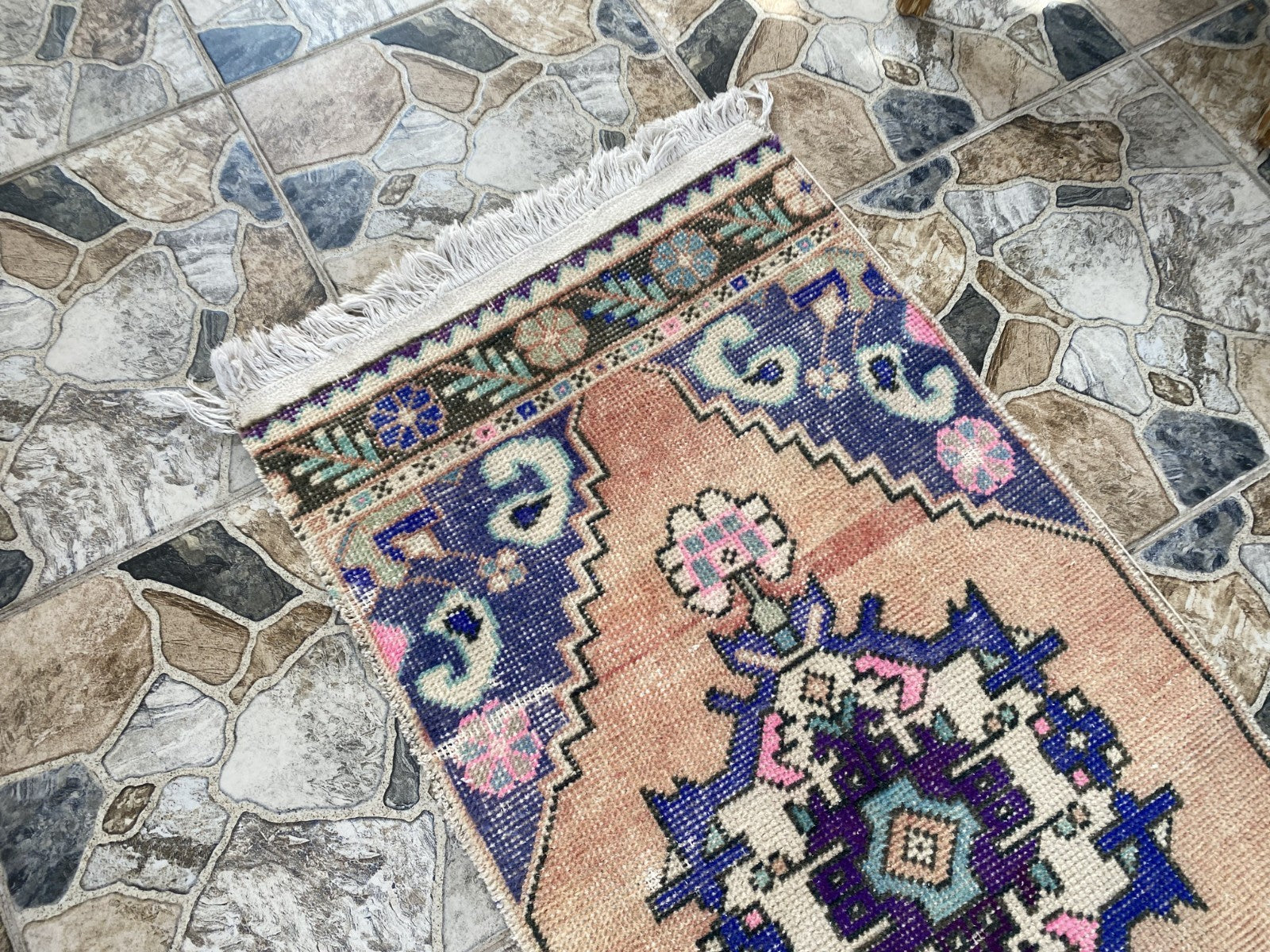 Geometric Turkish Vintage Rug, Runner Farmhouse Anatolian Tribal Village Rug 2x9