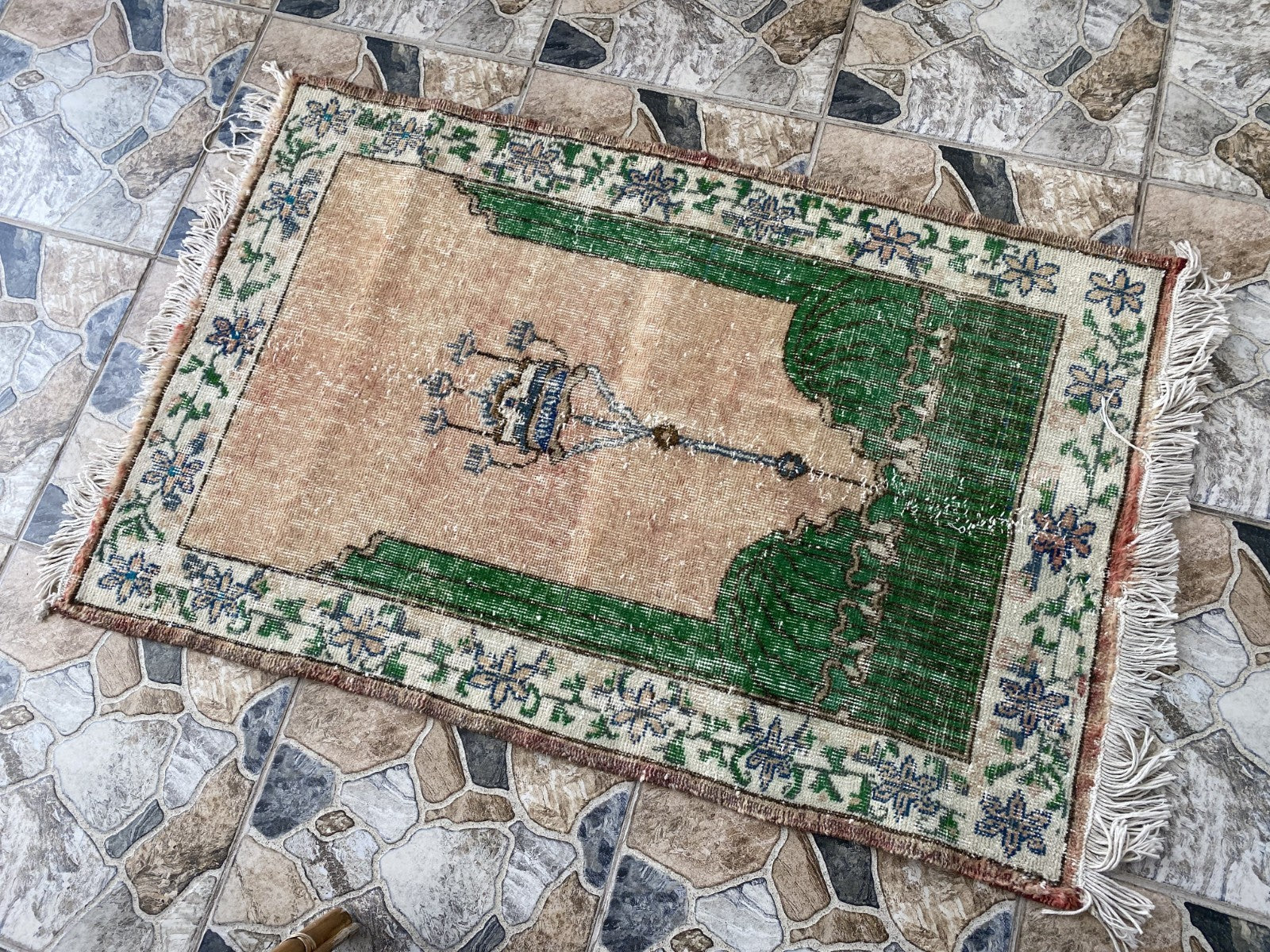 Vintage Anatolian Rug Hand-Knotted Wool Tribal Carpet Geometric Turkish 2.8x4.3