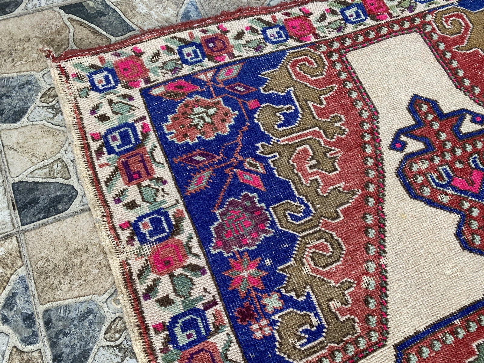 Vintage Turkish Area Rug | 4.3 x 7.3 ft Hand-Knotted Wool Distressed Antique Rug