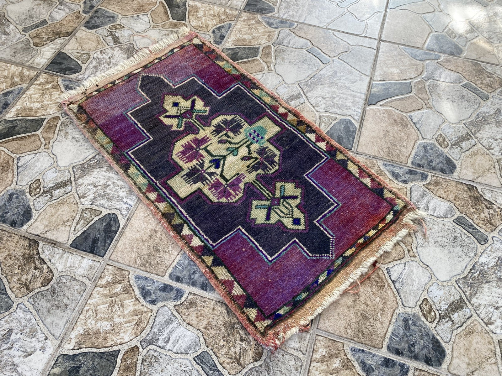 Handmade Turkish Vintage Rug | 1960s Tribal Wool Farmhouse Antique Small Carpet