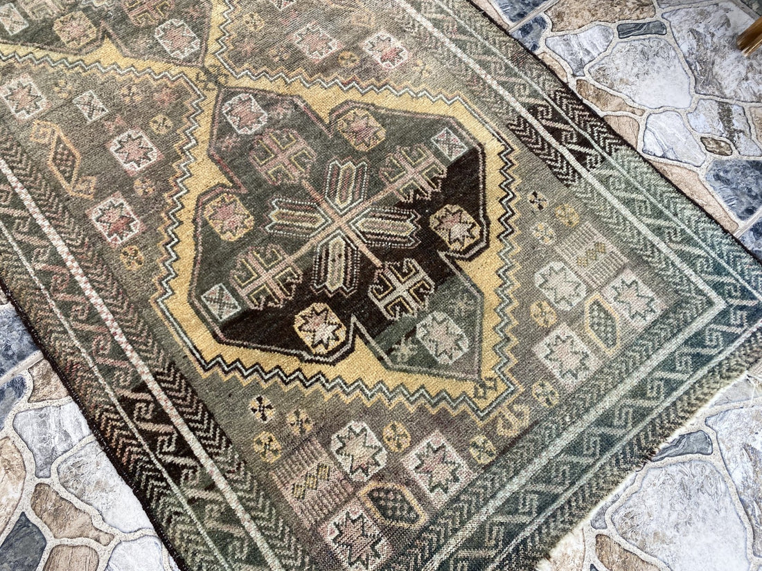 Vintage Persian Beluch Rug, Small Tribal Wool Handmade Oriental Carpet 2.6x4.5ft