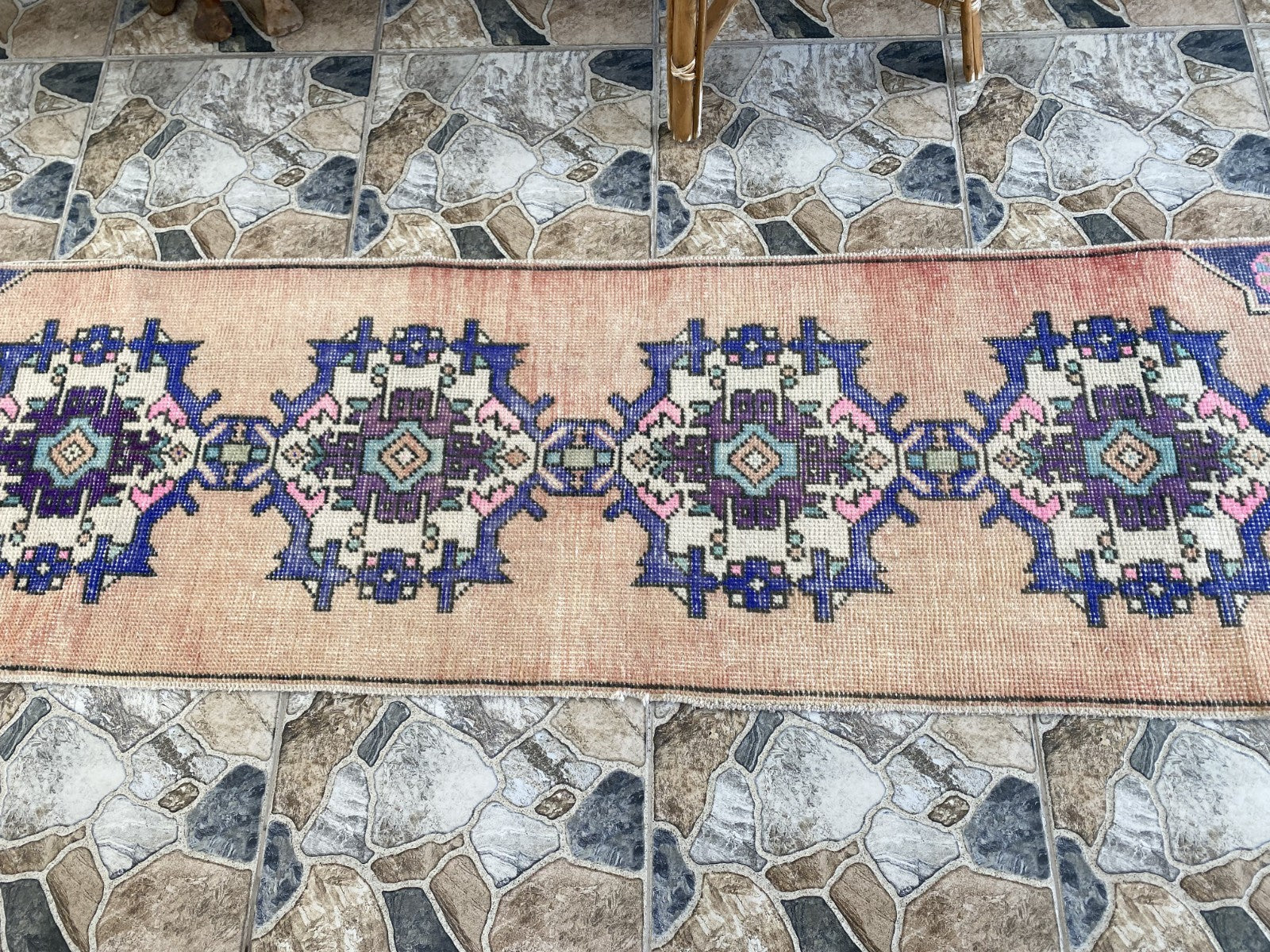 Geometric Turkish Vintage Rug, Runner Farmhouse Anatolian Tribal Village Rug 2x9