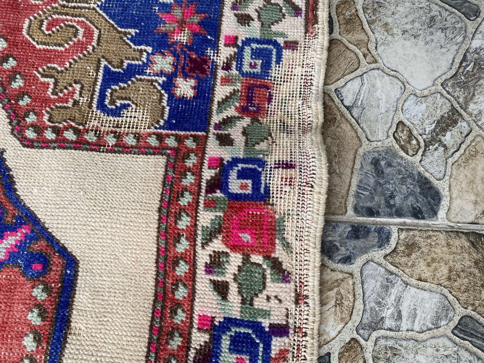 Vintage Turkish Area Rug | 4.3 x 7.3 ft Hand-Knotted Wool Distressed Antique Rug