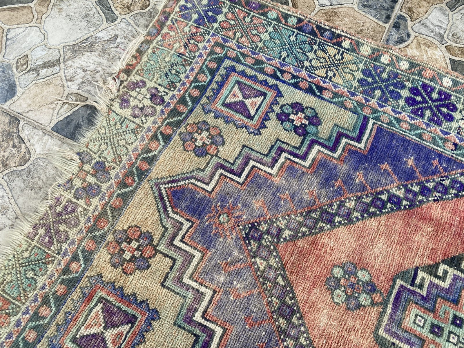 3x6 ft Vintage Turkish Rug Red Blue Farmhouse Oriental Medallion Tribal Area Rug