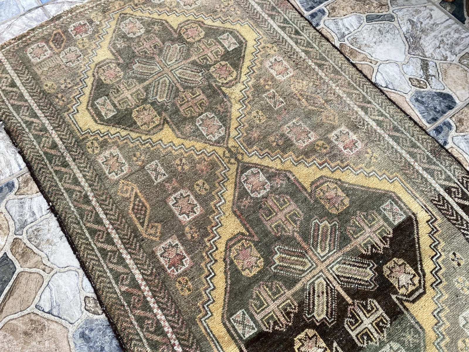 Vintage Persian Beluch Rug, Small Tribal Wool Handmade Oriental Carpet 2.6x4.5ft