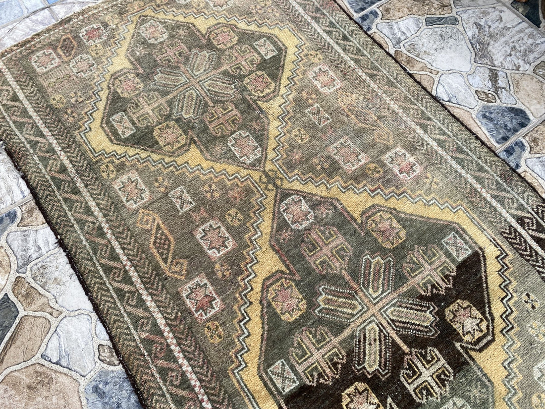 Vintage Persian Beluch Rug, Small Tribal Wool Handmade Oriental Carpet 2.6x4.5ft