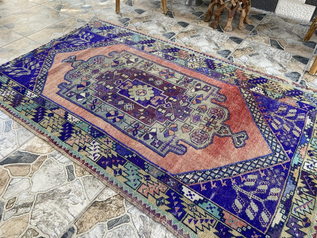 3.5 x 6 ft Vintage Turkish Rug | Hand-Knotted Wool Distressed Antique Area Rug