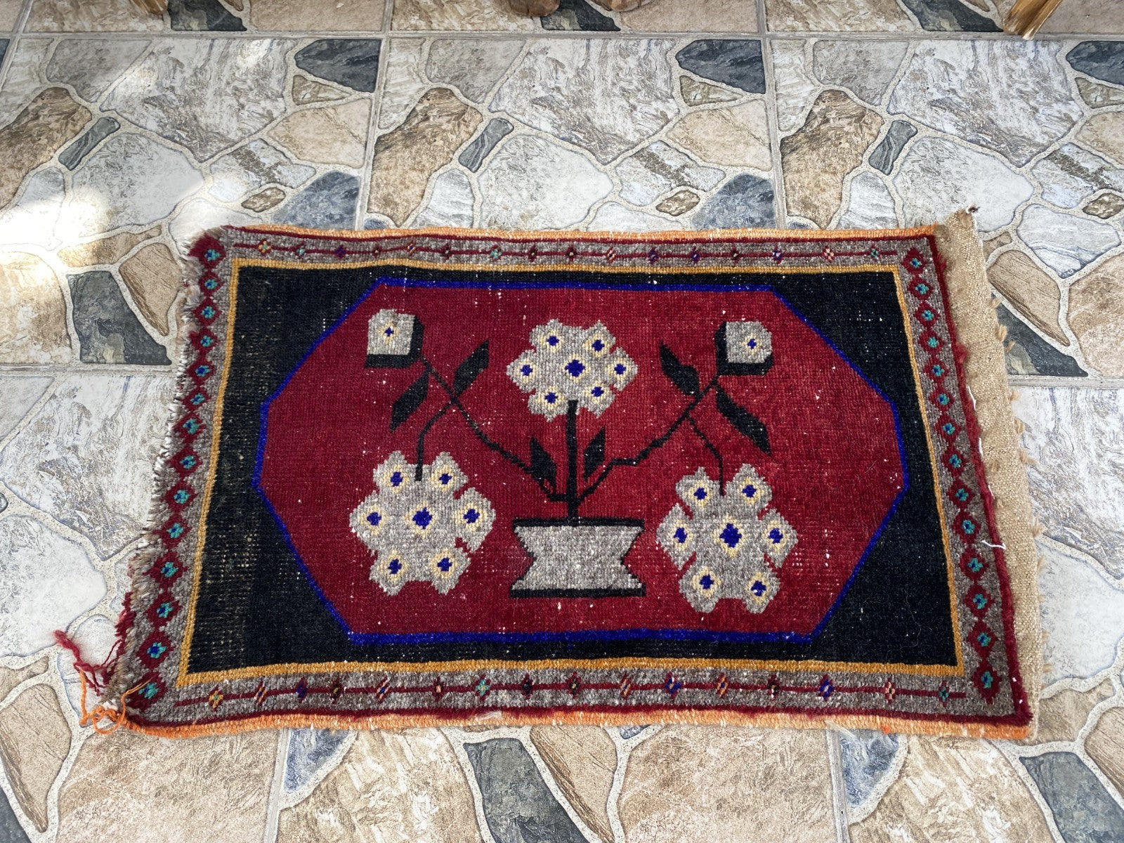 Vintage Turkish Accent Rug, Tribal Handmade Anatolian Small 1970s Red 1.7x2.6 ft