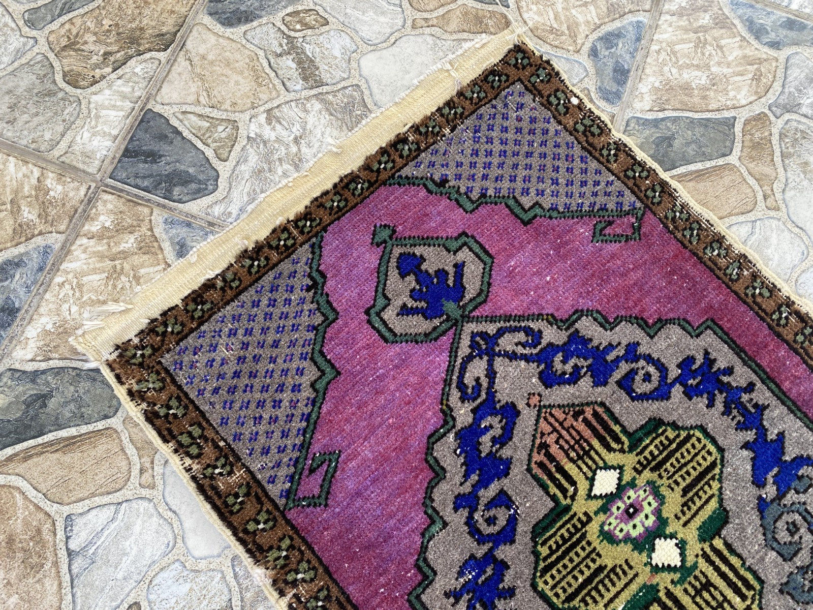 Vintage Turkish Rug 1.8 x 2.9 ft - Hand-Knotted Wool Anatolian Carpet Purple Rug