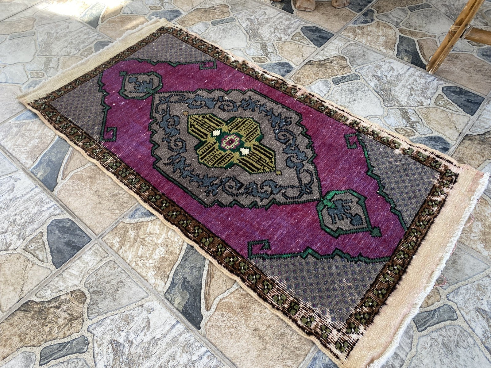 Geometric Turkish Vintage Rug Small Farmhouse Anatolian Tribal Village Rug 1.7x3