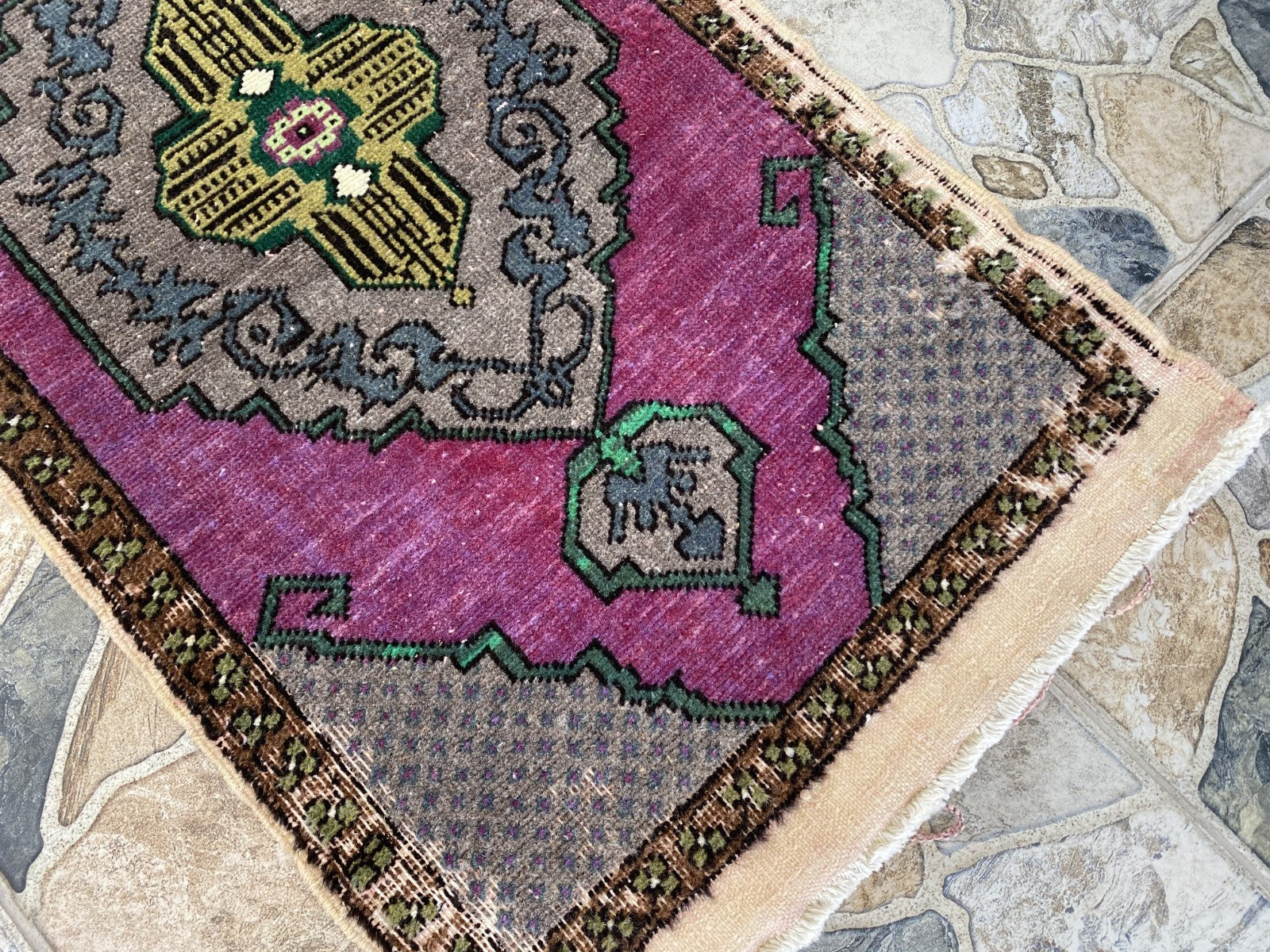 Geometric Turkish Vintage Rug Small Farmhouse Anatolian Tribal Village Rug 1.7x3