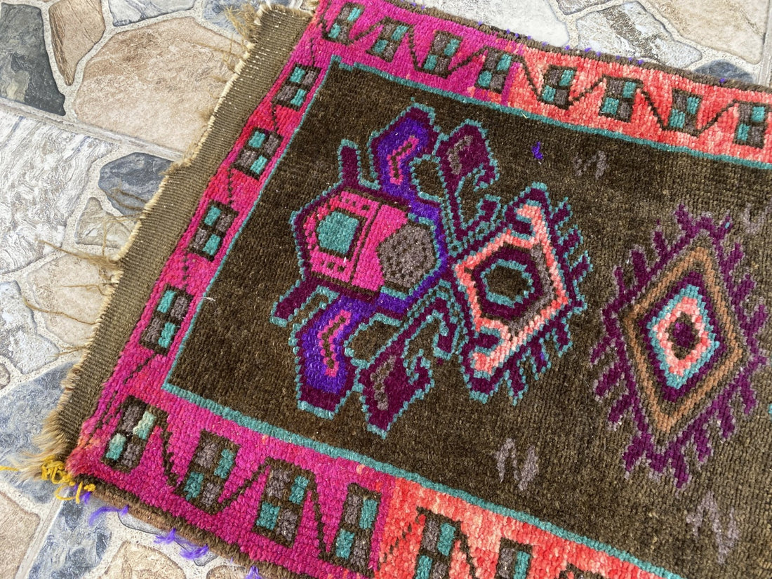 Turkish Vintage Small Rug Tribal Handmade Anatolian Kurdish Maroon 1970s 1.8x2.7