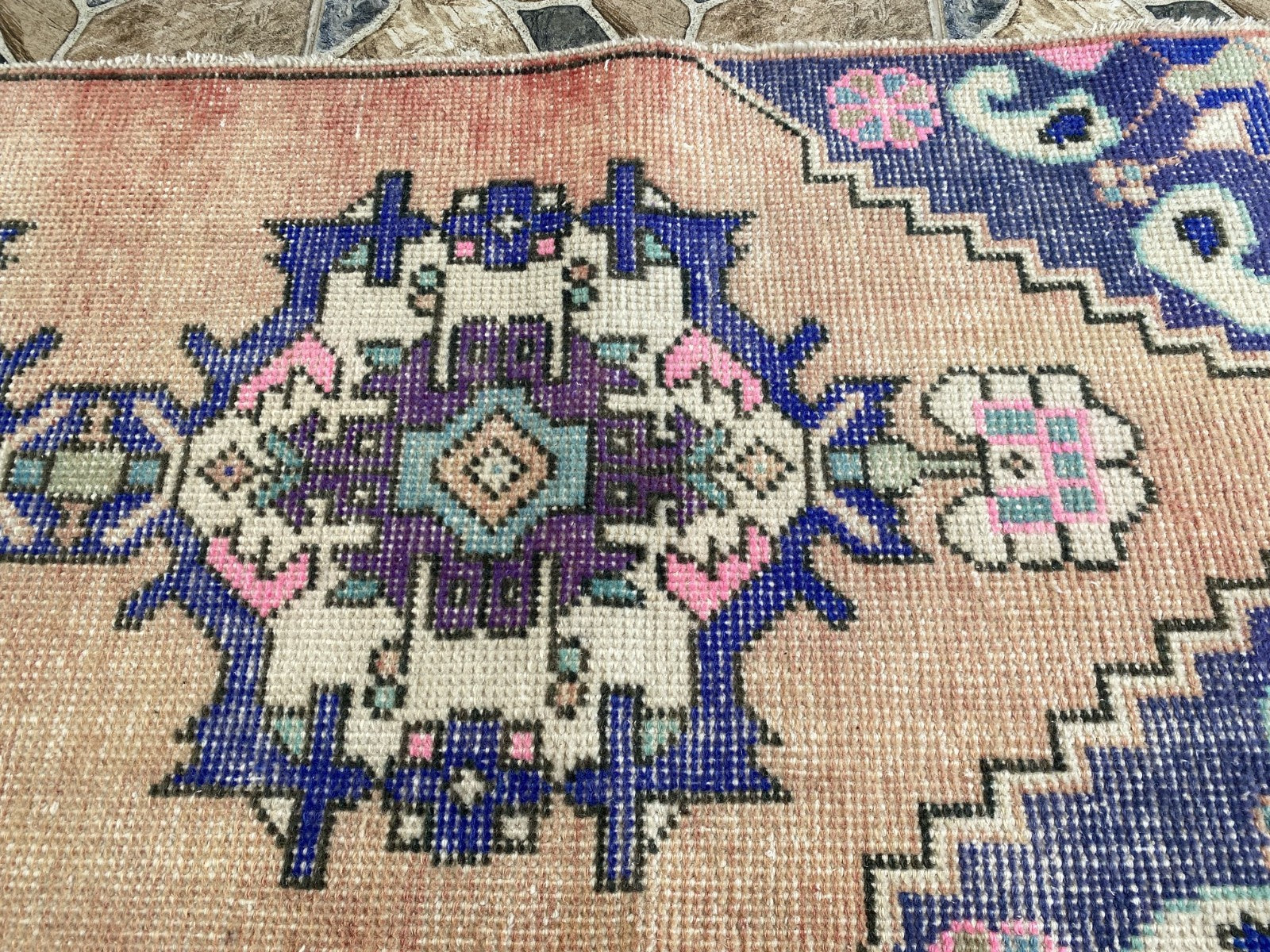 Geometric Turkish Vintage Rug, Runner Farmhouse Anatolian Tribal Village Rug 2x9