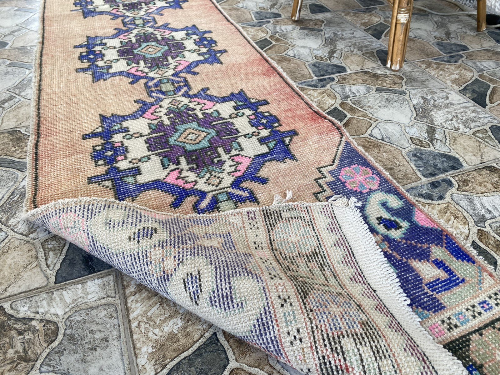 Geometric Turkish Vintage Rug, Runner Farmhouse Anatolian Tribal Village Rug 2x9