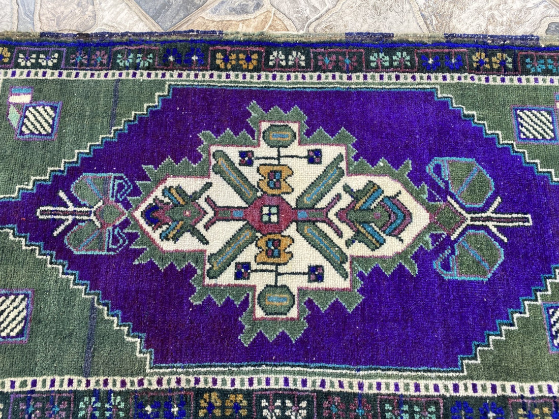 Handmade Vintage Anatolian Rug 1.7x3.3 Tribal Wool Turkish Small Purple Carpet