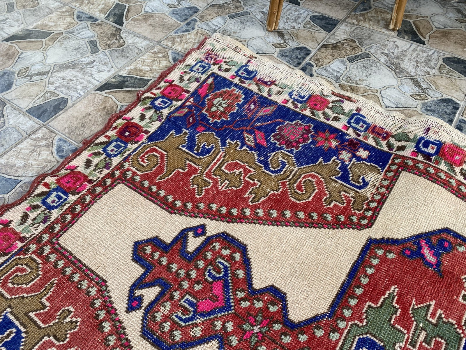 Vintage Turkish Area Rug | 4.3 x 7.3 ft Hand-Knotted Wool Distressed Antique Rug