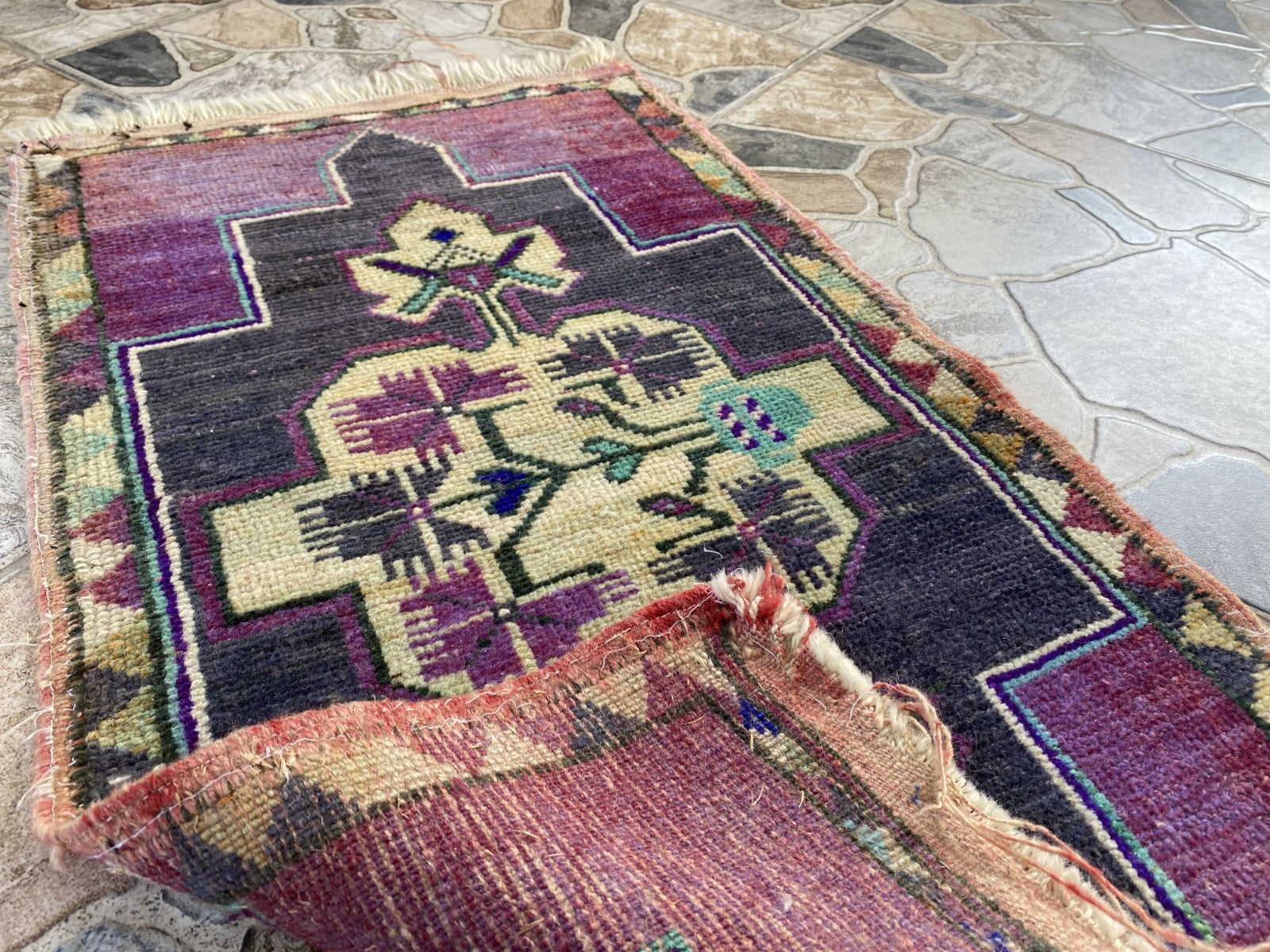 Handmade Turkish Vintage Rug | 1960s Tribal Wool Farmhouse Antique Small Carpet